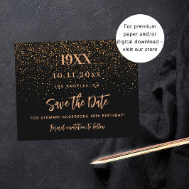 Svart guld konetti-födelsedagsbudget spara datumet flygblad