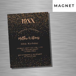 Svart guld konetti-födelselyx på födelsedagen magnetisk inbjudningskort