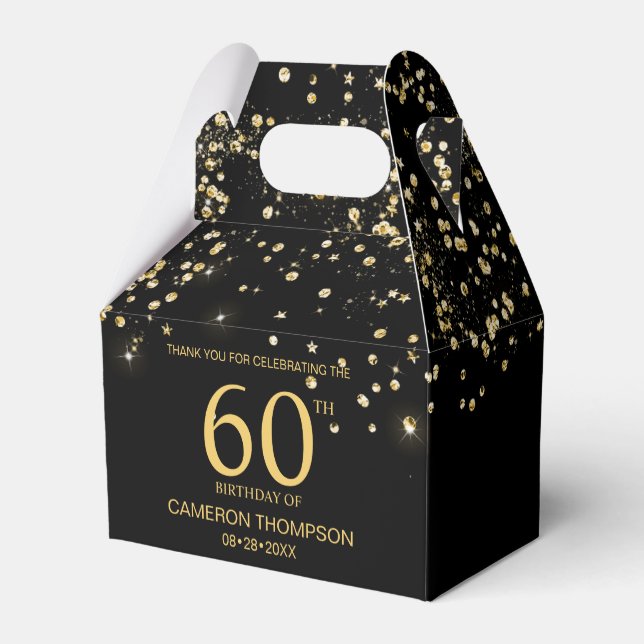 Svart Guld Konfetti 60-års födelsedag Elegant anpa Presentaskar (Baksidan Sidan)