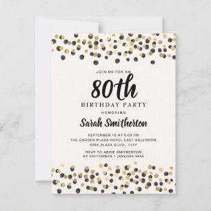Svart Guld Konfetti Glitter 80-årsdag Inbjudningar