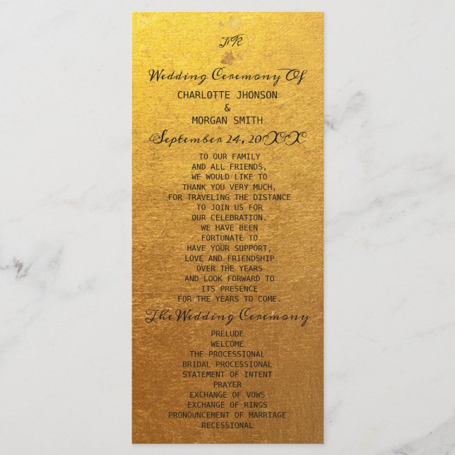 Svart Guld Kraft Blommor Bröllop Fest Program (Framsida)