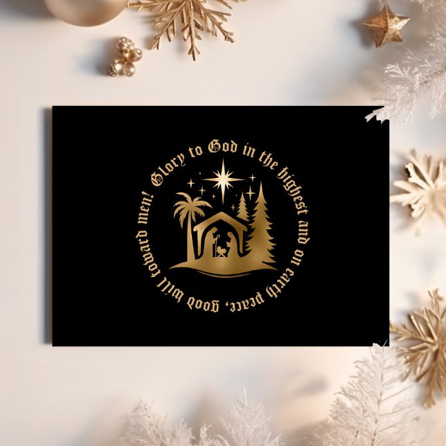 Svart Guld Kristet Julfirande Fotokort Julkort (Skapare uppladdad)