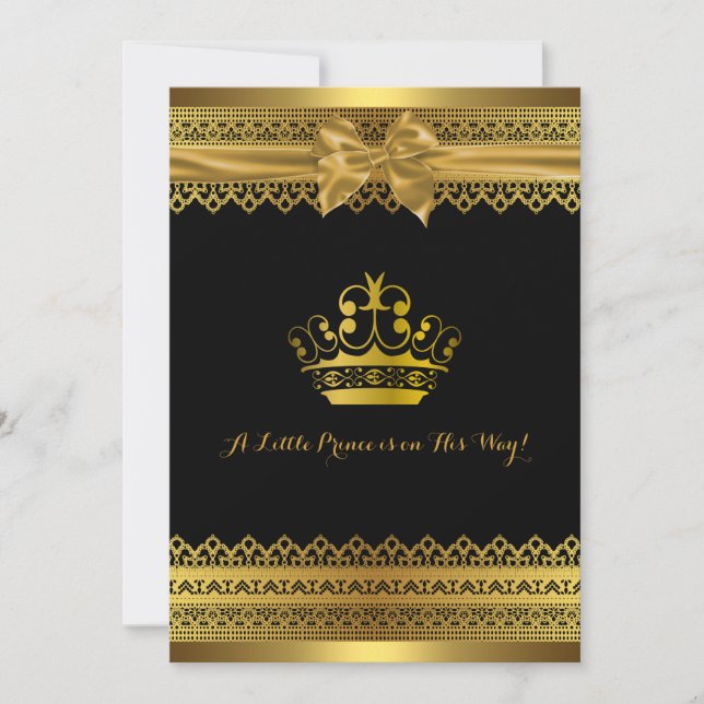 Svart & Guld Kronan Baby Shower Inbjudan (Framsida)