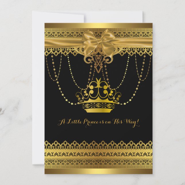 Svart & Guld Kronan Baby Shower Inbjudan (Framsida)