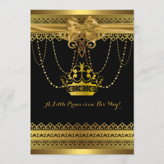 Svart & Guld Kronan Baby Shower Inbjudan