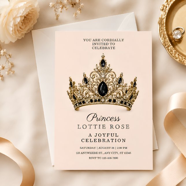 Svart Guld Kronprinsessa 5-årsdag Inbjudningar (Skapare uppladdad)