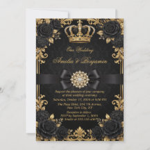 Svart Guld Kunglig Krona Elegant Bröllop