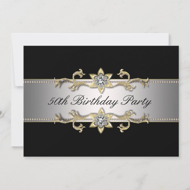 Svart Guld Kvinnas 50-årsdag Inbjudningar (Framsida)