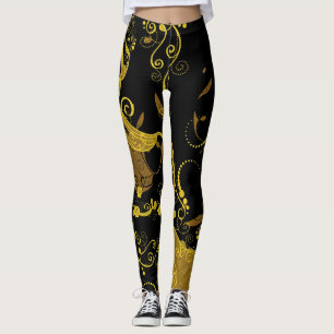 Svart/Guld Kvinnliga skinn Leggings