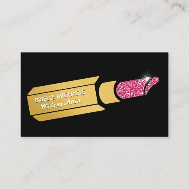 Svart Guld Läppstift Sminkartist Visitkort (Framsida)