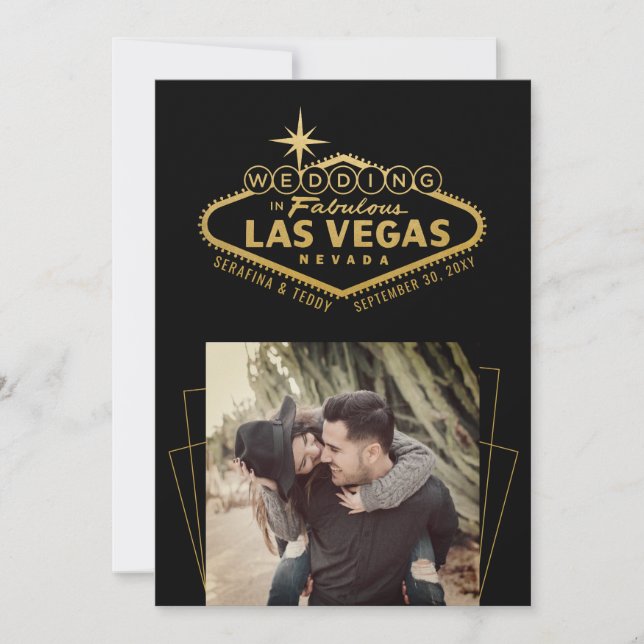 Svart Guld Las Vegas Bröllopsfoto Spara Datumet (Framsida)