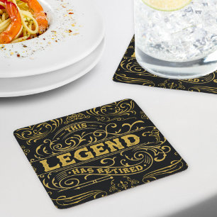 Svart Guld Legend Pensionering Vintage Underlägg Papper Kvadrat