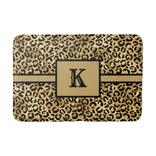 Svart guld leopard cheetah tryck med monogram badrumsmatta