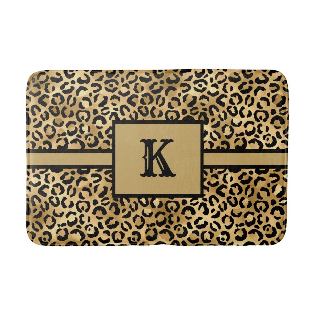 Svart guld leopard cheetah tryck med monogram badrumsmatta (Framsidan)
