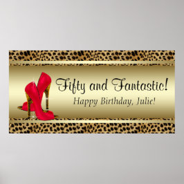 Svart Guld Leopard Födelsedagsfest Banner Poster