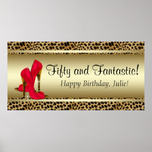 Svart Guld Leopard Födelsedagsfest Banner Poster
