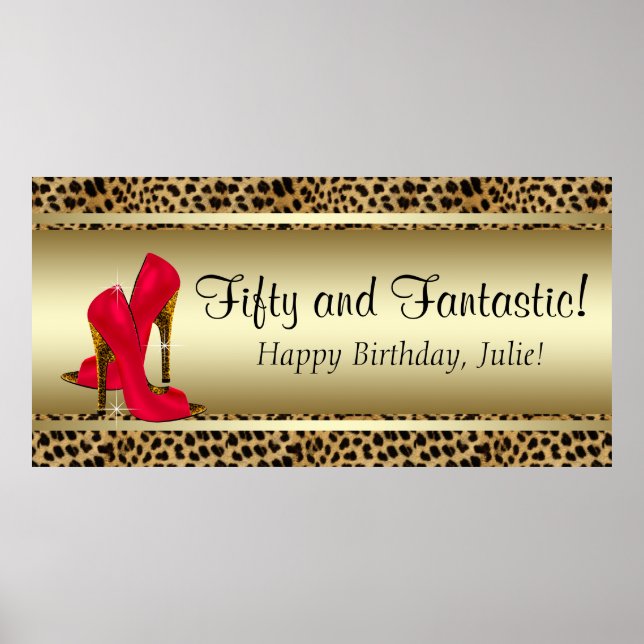 Svart Guld Leopard Födelsedagsfest Banner Poster (Framsidan)