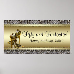 Svart Guld Leopard Födelsedagsfest Banner Poster