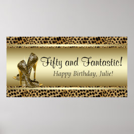 Svart Guld Leopard Födelsedagsfest Banner Poster