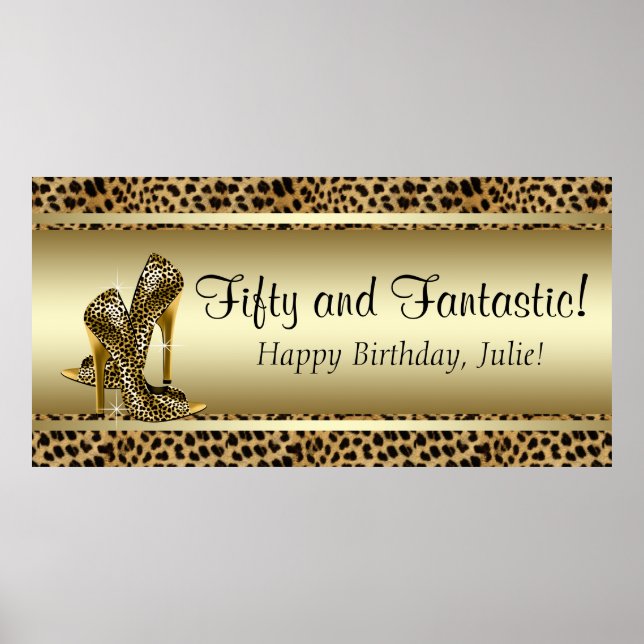 Svart Guld Leopard Födelsedagsfest Banner Poster (Framsidan)