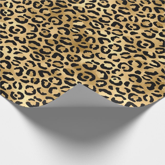 Svart Guld Leopard Gepard Djurtryck Presentpapper (Hörn)