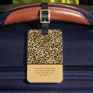 Svart Guld Leopard Gepardtryck Trendig Chic Bagagebricka