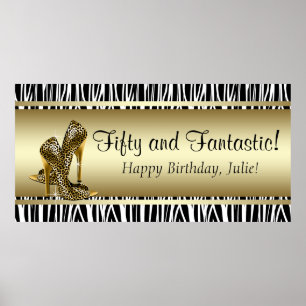 Svart Guld Leopard och Zebra Födelsedagsfirande Ba Poster