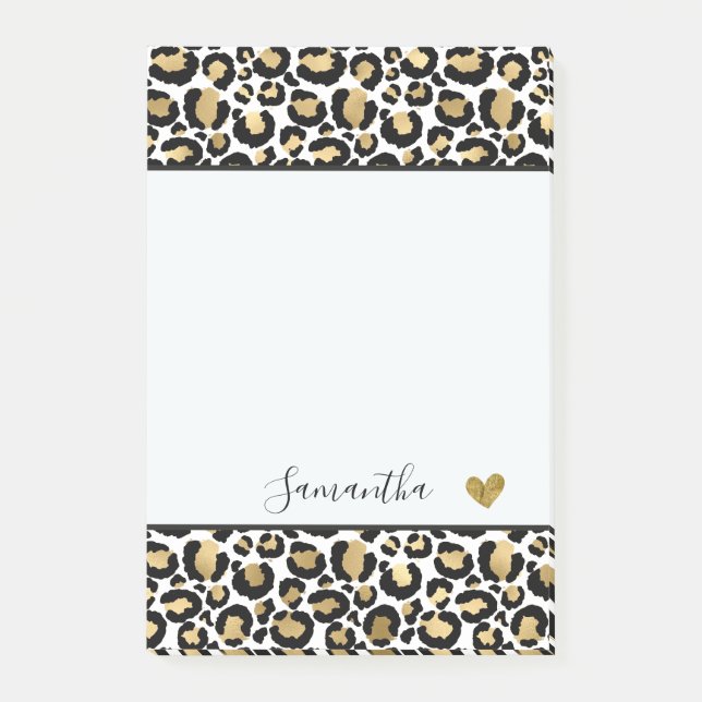 Svart Guld Leopard Skriv ut Post-it Block (Framsida)