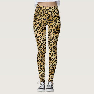 Svart Guld Leopardtryck Gepard Djur Trendigt Leggings