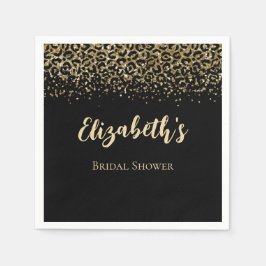 Svart Guld Leopardtryck Glitter Bröllopsfest Pappersservett