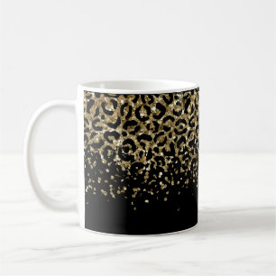 Svart Guld Leopardtryck Glitter Overlay Trendigt Kaffemugg