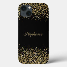 Svart guld leopardtryck glitteröverdrag Monogram
