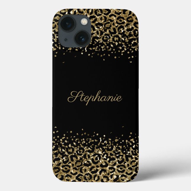 Svart guld leopardtryck glitteröverdrag Monogram (Baksida)