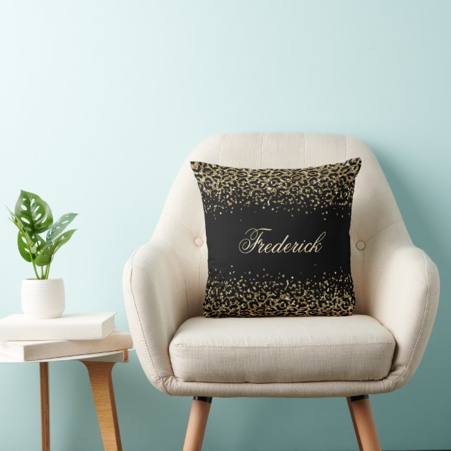 Svart guld leopardtryck glitteröverdrag Monogram Kudde (Stol)