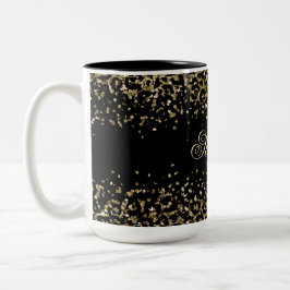 Svart guld leopardtryck glitteröverdrag Monogram Två-Tonad Mugg