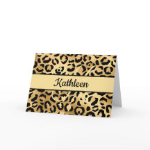 Svart Guld Leopardyck Monogramm Julkort