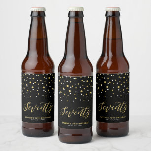 Svart & Guld Lettering 70:e Födelsedagsfesten Ölflaska Etikett