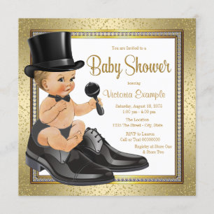 Svart Guld Lille Man Baby Shower Inbjudningar