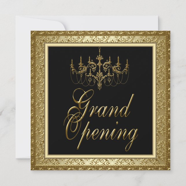 Svart Guld Ljuskrona Företagets Grand Opening Inbjudningar (Framsida)