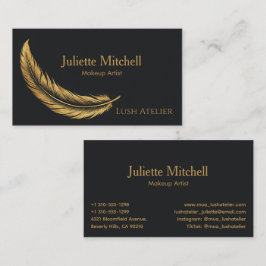 Svart & Guld Lyxigt Fjäder Makeup Artist Visitkort