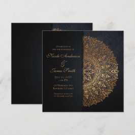 Svart & Guld Mandala Elegant Bröllop Äktenskap Inbjudningar