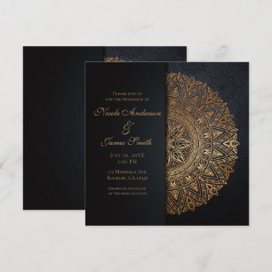 Svart & Guld Mandala Elegant Bröllop Äktenskap Inbjudningar