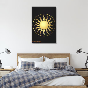 Svart Guld Måne Sol Boho Canvas Väggkonst Dekor