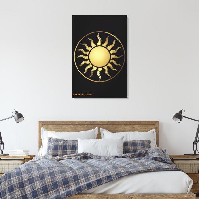 Svart Guld Måne Sol Boho Canvas Väggkonst Dekor (Insitu (sovrum))