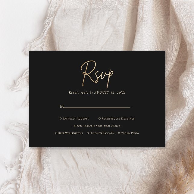 Svart Guld Mäns Födelsedags RSVP-kort, Måltidsval OSA Kort (Black Gold Men's Birthday RSVP Card, Meal Choice Card)