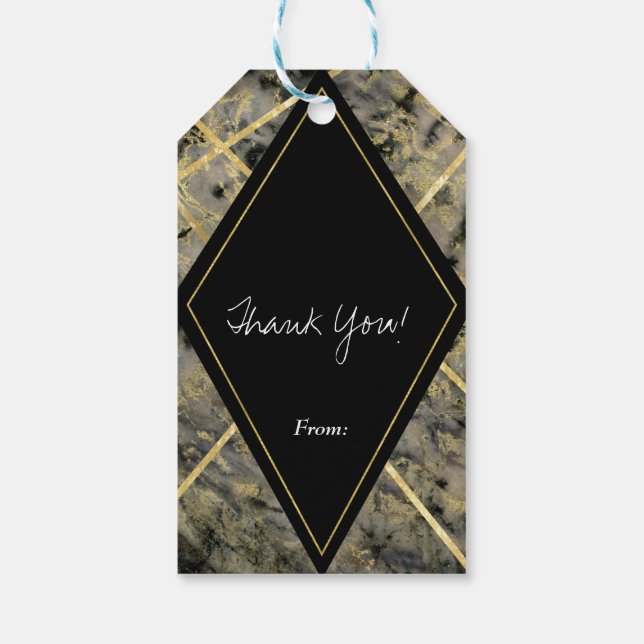 Svart & Guld Marble Glam Party-förmån Presentetikett (Baksidan)