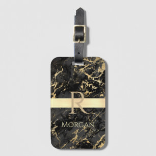 Svart/Guld Marble, Guld Pub, DIY Namn/Monogram Vs2 Bagagebricka