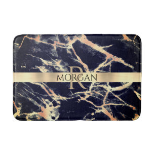 Svart+Guld Marble, Stora Guld Rand Namn+Monogram Badrumsmatta