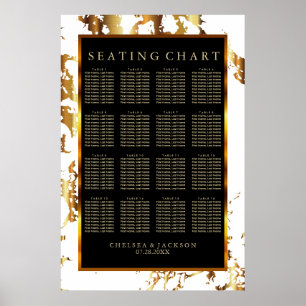 Svart, Guld Marble & White - 16 Sittplatsdiagram Poster