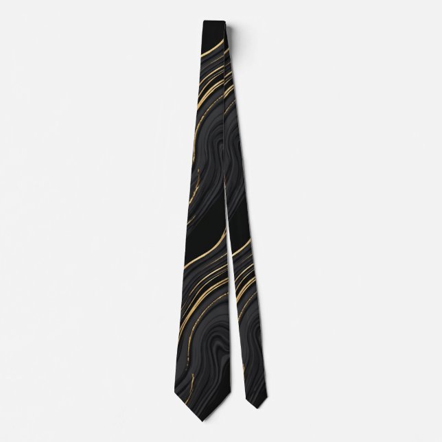 Svart & Guld Marmor Abstrakt Slips (Framsida)